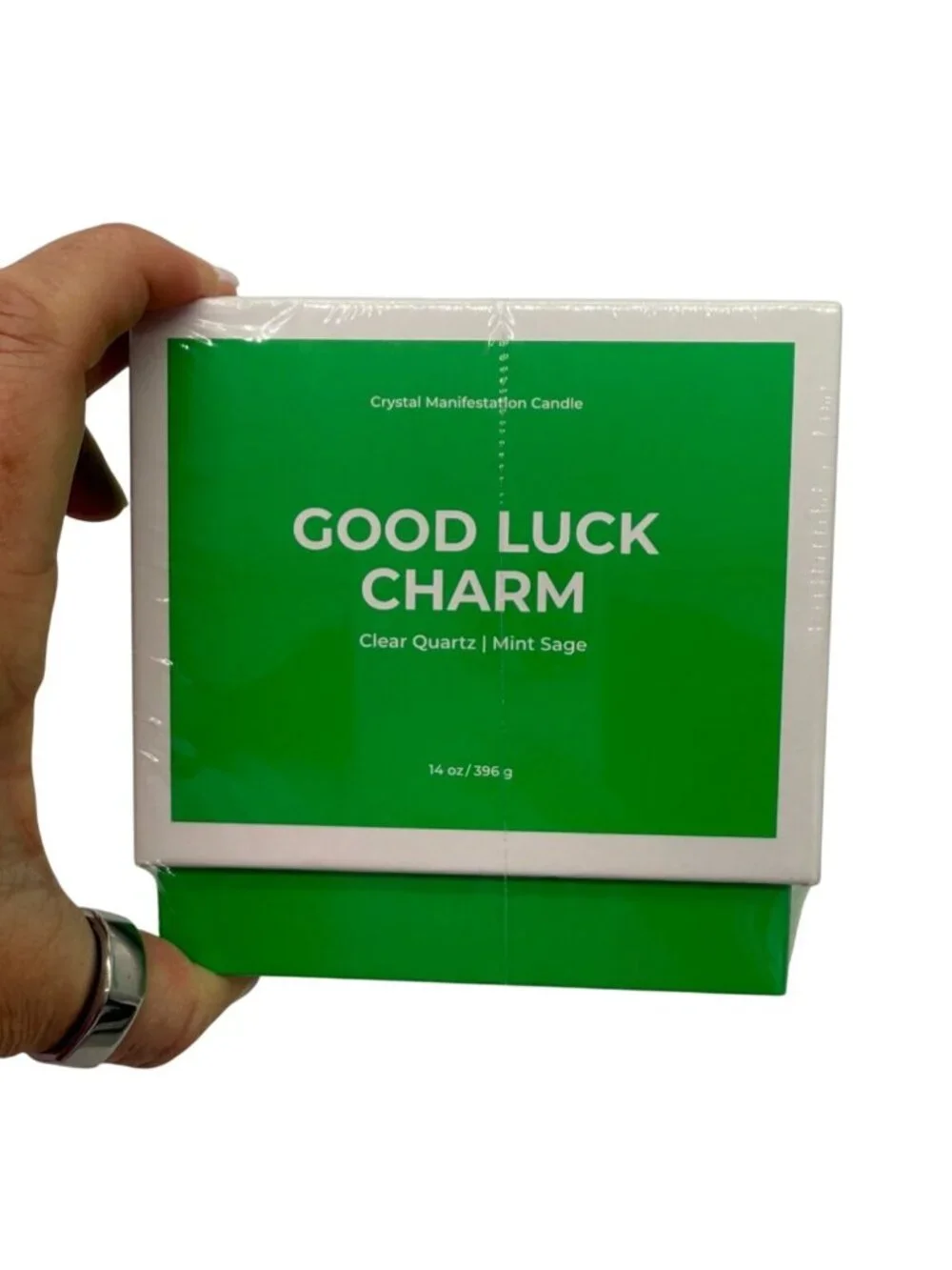 Jill & Ally Good Luck Charm Crystal Manifestation Candle - Mint Sage